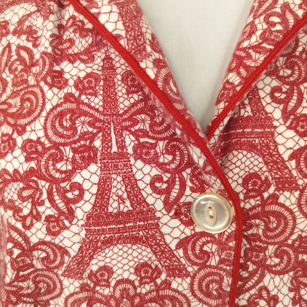 Bed Head Pajama Set Womens Medium Eiffel Tower Paris Lace Look Red White Cotton - Picture 4 of 11